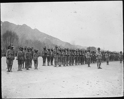Tibetan soldiers on parade in Lhasa, February 1921