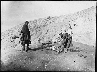 Corpse being prepared for sky burial