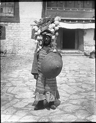 Tibetan foot soldier with old style armour and shield