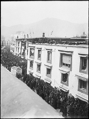 Crowded street in Lhasa during festival