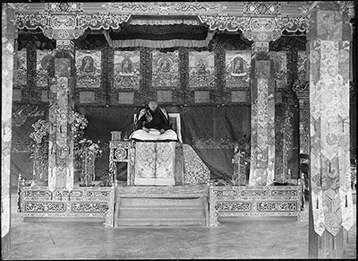 The Thirteenth Dalai Lama on  throne in Norbu Lingka