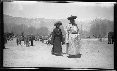 An official and a servant with willows and ponies at Trapshi