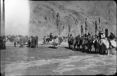 Standard bearers at return of Reting Rinpoche