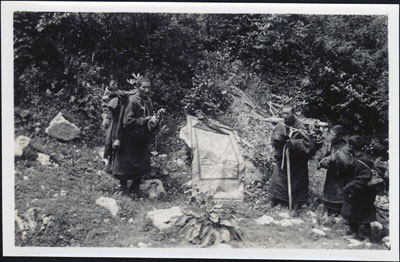 Monks in Chumbi Valley with thanka