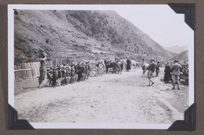 School children greeting Gould, Yatung