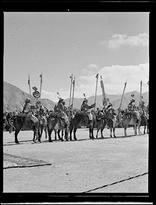 Soldiers dressed in ancient armour at Trapshi Tsisher
