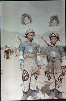 Cavalry members wearing ancient armour at Trapshi