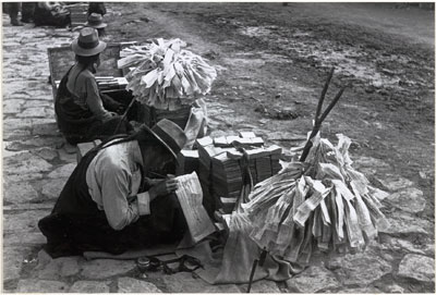 Making prayer flags for sale
