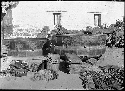 Huge cauldrons in which tea is boiled for the monks during the 'Great Prayer' festival in Lhasa