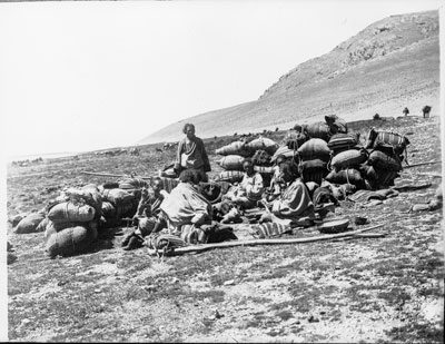 Muleteers encamped for the night on the 'Three Brother Plains', fifteen thousand feet above sea-level