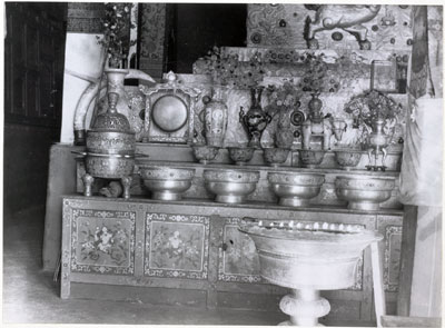 Butter lamps by shrine of 13th Dalai Lama