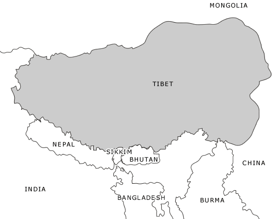 Map of Tibet and surrounding areas