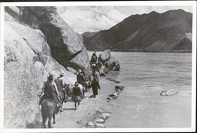 Mission party on flooded path near Nyethang