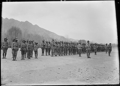 Tibetan soldiers on parade in Lhasa, February 1921