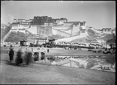 Potala with silk banners during Sertreng procession