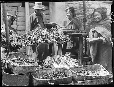 Shop in Lhasa selling meat and vegetables
