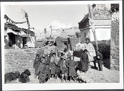 Group of children in Phari with Chomolhari