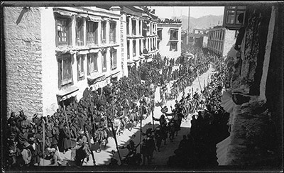 Procession of armed cavalry in the Barkhor Lhasa