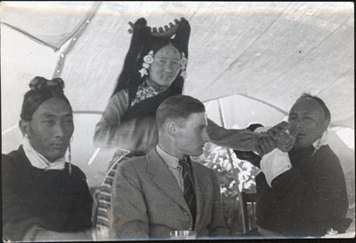 Sidney Dagg with Tibetan officials at lunch