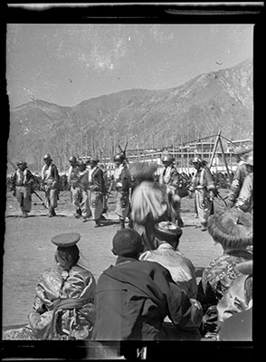 Soldiers dressed in uniform of Tibetan and Mongol army