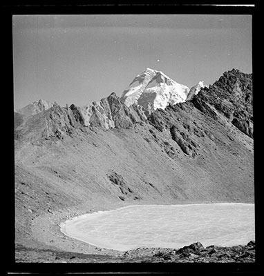 Mount Chomolhari with frozen lake below it