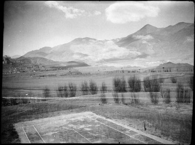 Tennis courts and scene from Gyantse Fort