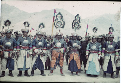 Cavalry members wearing ancient armour at Trapshi