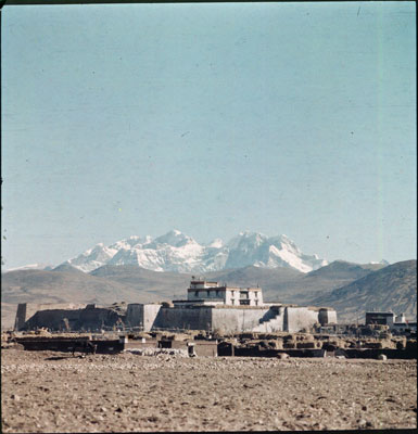 Phari Dzong and Chomolhari range in the background