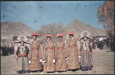 Servants of Dele Rabden at a party in Shigatse