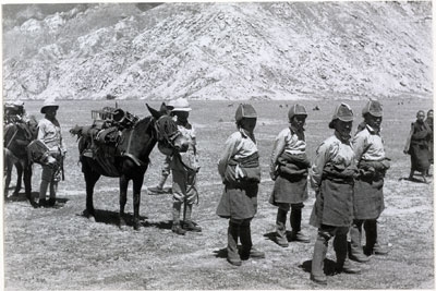 Tibetan soldiers in old-style uniform